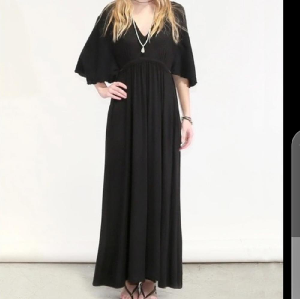 M) Woo. California Boho Flounce Sleeve Adjustable Waist Maxi Dress